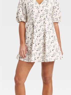 Universal Thread Cream Mini Dress with Black Floral Print